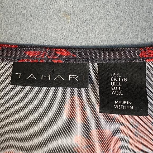 Tahari Womens Dark Floral Wrap Bodysuit Size Large Sheer Whimsigoth Romantic - Picture 4 of 10